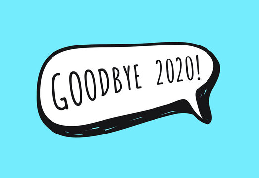 Hand Drawn Speech Bubbles with Text about New Year and 2020. Vector pop art object. Doodle elements for dialog
