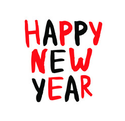 Female Lettering Greeting Card with text Happy New Year. Hand Made ink Font. Hand Drawn Letters written with a Brush. Trendy Hipster Vector Illustration