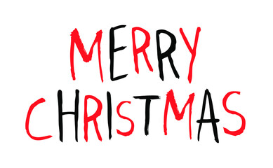 Female Lettering Greeting Card with text Merry Christmas. Hand Made ink Font. Hand Drawn Letters written with a Brush. Trendy Hipster Vector Illustration