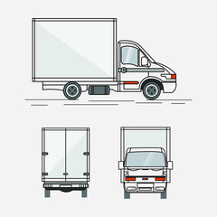 Vector small truck front view back view and side view. Cargo delivery. Solid and Flat color design.  - 397968565
