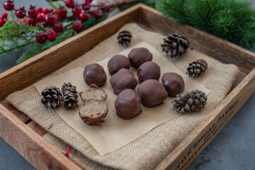 Obraz na płótnie Canvas Christmas composition with chocolate truffles 