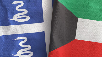 Kuwait and Martinique snake two flags textile cloth 3D rendering