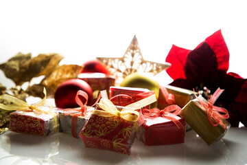 Red and Gold colour Christmas Cakes with decorations