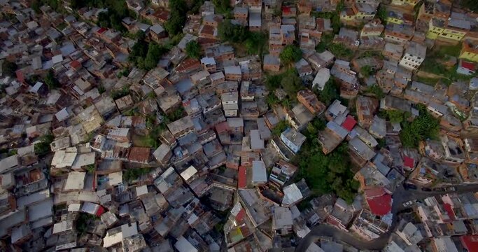 Birds eye top view of Petare slum, in Caracas, Venezuela