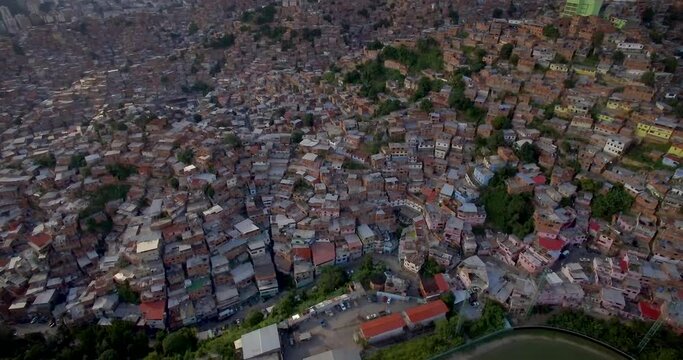 Birds eye top view of Petare slum, in Caracas, Venezuela