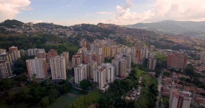 Drone view of Petare slum, in Caracas, Venezuela during sunset
