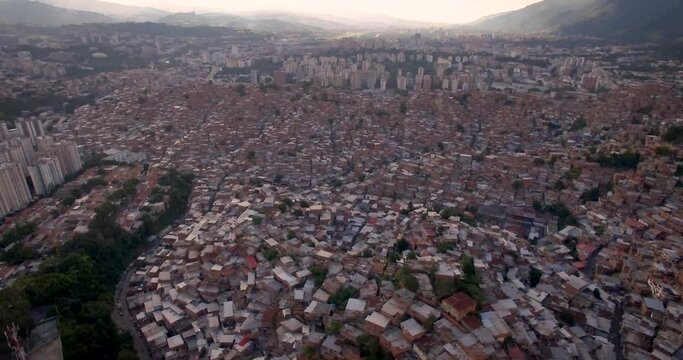 Drone shot of Petare slum, in Caracas, Venezuela