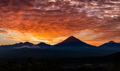 Fototapeta na wymiar Kamchatka, continuation of sunset over Koryaksky volcano