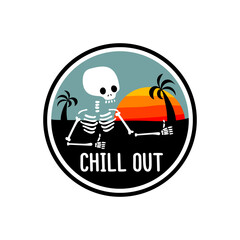 Skeleton and inscription - chill out. It can be used for sticker, patch, phone case, poster, t-shirt, mug etc.