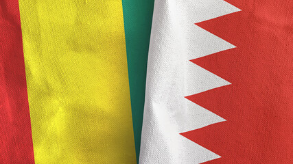 Bahrain and Guinea two flags textile cloth 3D rendering