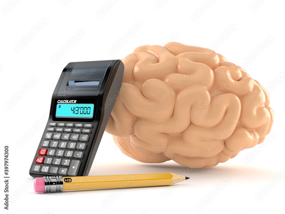 Poster Brain with calculator and pencil