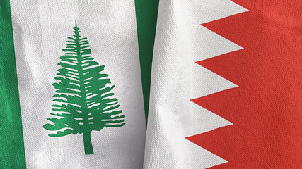 Bahrain and Norfolk Island two flags textile cloth 3D rendering