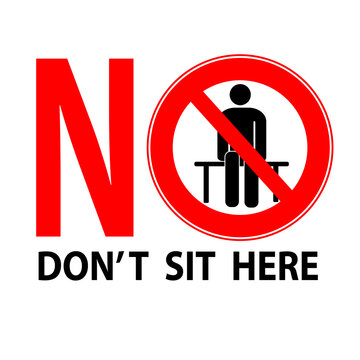 Don't Sit Here For Keep Social Distance. For Prevention Of Spreading The Infection In Covid-19. Vector Illustration Of People Icon With Social