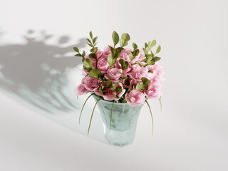 Flowers in glass vase 3d rendering