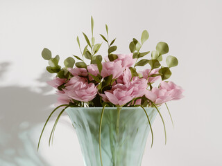 Flowers in glass vase 3d rendering