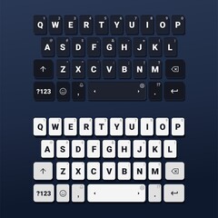 Set of keyboard of smartphone. Dark and Light edition. Alphabet buttons. Mobile phone keypad. Illustration vector