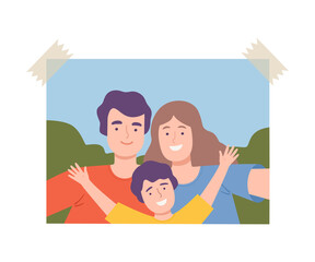 Shot of Happy Family Making Selfie Using Smartphone, Father, Mother and Son Spending Time Together and Photographing Cartoon Vector Illustration