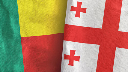 Georgia and Benin two flags textile cloth 3D rendering