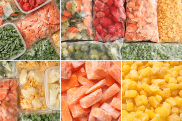 Collage of different frozen vegetables