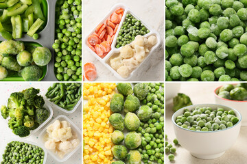 Collage of different frozen vegetables