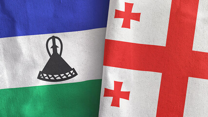 Georgia and Lesotho two flags textile cloth 3D rendering