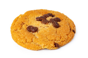 Close up of chocolate chip cookie isolated on white