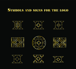 Geometric design of signs and symbols in the art Deco style. Vector set of abstract symbols for the logo