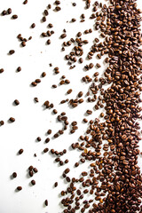 Fototapeta premium Panoramic coffee beans border isolated on white background