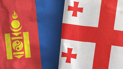 Georgia and Mongolia two flags textile cloth 3D rendering