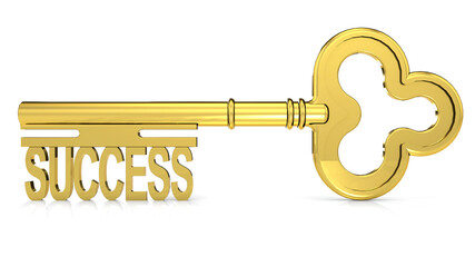 Golden key with success word
