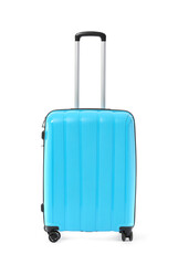 Packed suitcase on white background