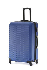 Packed suitcase on white background