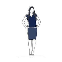 Continuous line drawing of standing woman gesture. Vector illustration