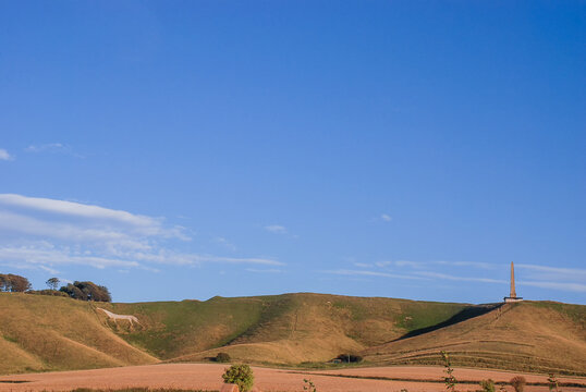 The Cherwell White Horse carved into a hillside in rural Wiltshire, England