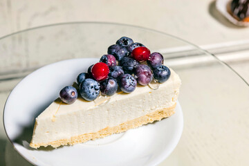 Blueberry cake on a white plate
