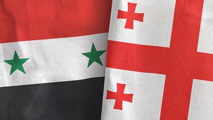 Georgia and Syria two flags textile cloth 3D rendering