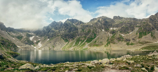 Panoramic view of beautiful mountains in High Tatras.