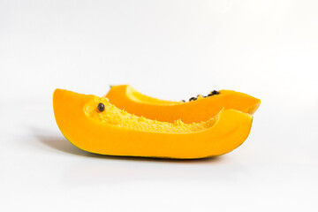 Closeup fresh papaya fruit on white background, tropical fruit, healthy life style, diet food