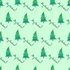 Obraz premium New Year tree with the inscription Merry Christmas on a green background.