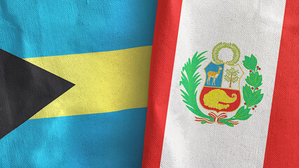 Peru and Bahamas two flags textile cloth 3D rendering