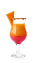 Glass of tasty pumpkin pie martini on white background