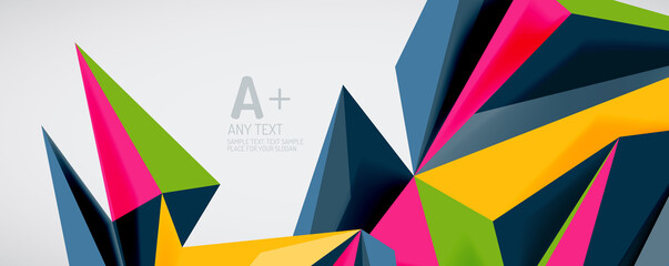 Vector triangle geometric backgrounds. Low poly 3d shape on light backdrop. Vector illustration for covers, banners, flyers and posters and other designs