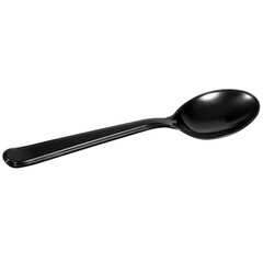 Plastic disposable spoon black color for lunch or picnic isolated on white background