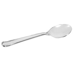 Plastic transparent disposable spoon for lunch or picnic isolated on white background