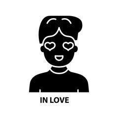 in love icon, black vector sign with editable strokes, concept illustration