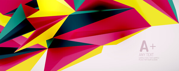 Vector triangle geometric backgrounds. Low poly 3d shape on light backdrop. Vector illustration for covers, banners, flyers and posters and other designs