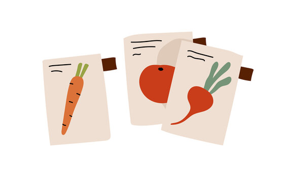 Carrot, tomato and beetroot seeds in paper package isolated on white background. Agricultural and farm concept. Cartoon flat vector illustration.