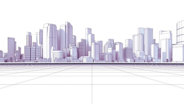 Motion architectural drawing in smart city concept. 3d rendering of abstract building with white background.