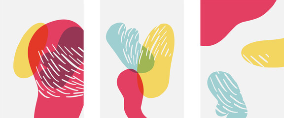 Hand drawn doodle shapes, wall art painting style, vector abstract background templates. A4 poster design or for covers, banners, flyers