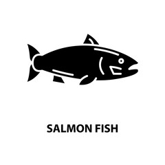 salmon fish icon, black vector sign with editable strokes, concept illustration